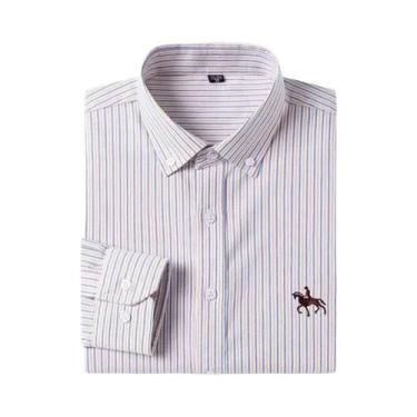 Imagem de Camisa Formal Masculina De Manga Longa Em Oxford 100% Algodão, Estampa