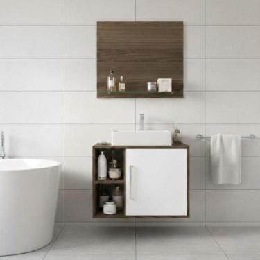 Imagem de Kit Gabinete de Banheiro 60cm com Cuba e Painel 1 Porta 2 Prateleiras 