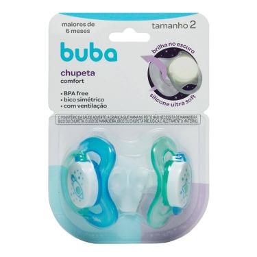 Imagem de Kit 2 Chupeta Comfort Buba Tamanho 2 Noturna Foguete