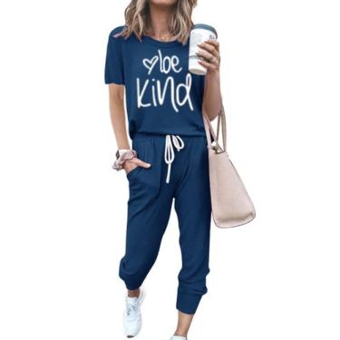 Imagem de Conjunto de Moletom PRETTYGARDEN Feminino Dois Peças Azul Marinho Tama