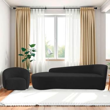 Imagem de Kit Divã Recamier Orgânico França 220cm Lado Esquerdo E Poltrona Amore Bouclé Preto