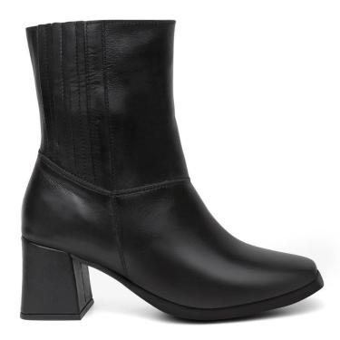 Imagem de Bota Feminina Couro Cano Médio Zíper Lateral Salto Grosso