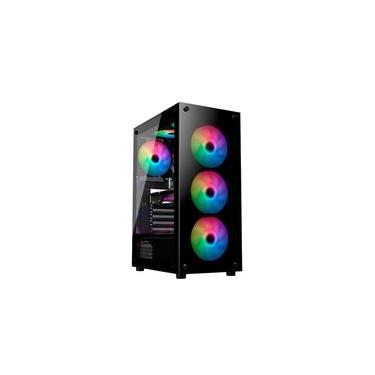 Imagem de Gabinete Gamer Liketec Matrix V2, Mid Tower, Rainbow, ATX, Lateral e Frontal em Vidro Temperado, 3 Ventoinhas, Preto - MATRIX V2
