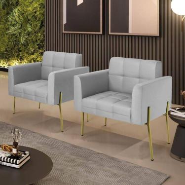Imagem de Poltrona Sala Decorativa Kit 2 Elisa Funcional Sintético Cinza Dourado D`Rossi