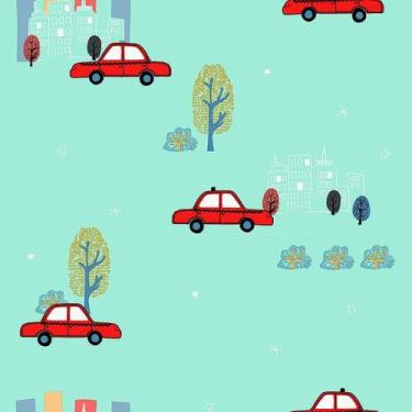 Imagem de Papel de Parede Infantil de carros, vermelho com azul claro Fofura Bab