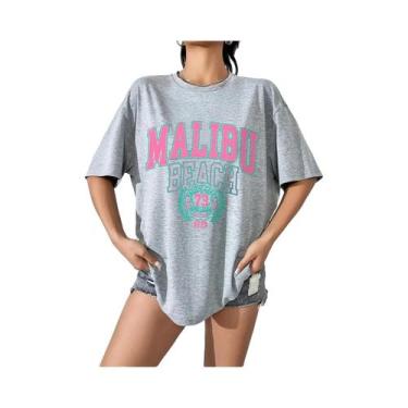 Imagem de Camiseta Feminina Casual De Verão Estilo Streetwear Com Estampa De Let