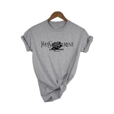 Imagem de Camiseta Feminina De Verão Com Estampa De Alfabeto, Gola Redonda, Mang