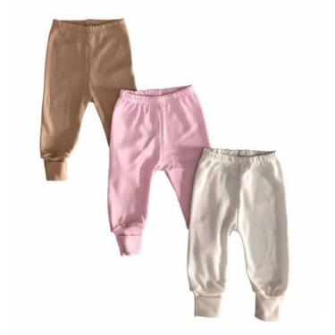 Imagem de Kit 3 Mijão Bebê Culote Suedine 100% Algodão Pé Reversível Vira Pé Cor