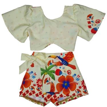 Imagem de Conjunto Infantil Juvenil Short saia Cropped Amarração Menina - 2L Kid