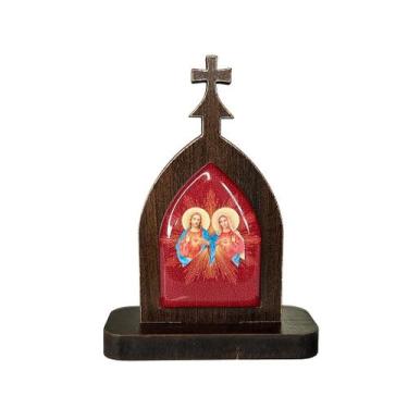 Imagem de Mini Capela dos Sagrados Corações de Jesus e Maria em MDF - Marrom Esc