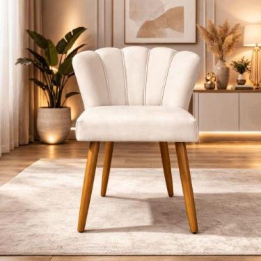 Imagem de Poltrona Recepção Luxo Design Moderno Conforto Pétala Suede Bege - Bla