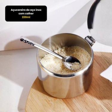 Imagem de Açucareiro de aço inox com colher - 220ml - TOP RIO