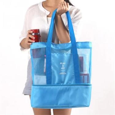 Imagem de Bolsa de Praia com Compartimento Térmico Play Joy Bolsa Praia C Compartimento Cooler Passeio Verão 40x35x13 Azul Claro
