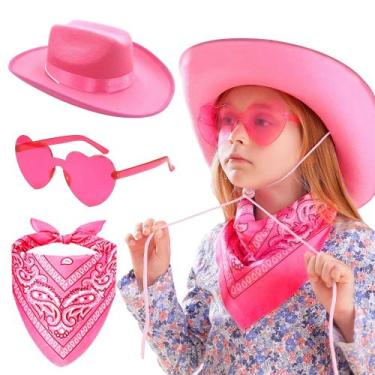 Imagem de Chapéu de cowgirl Jevenis Pink para meninas com bandana e óculos de so