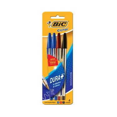 Imagem de kit  4 Canetas Bic Cristal Azul,preta ,vermelha Clássica 1.0mm Média B