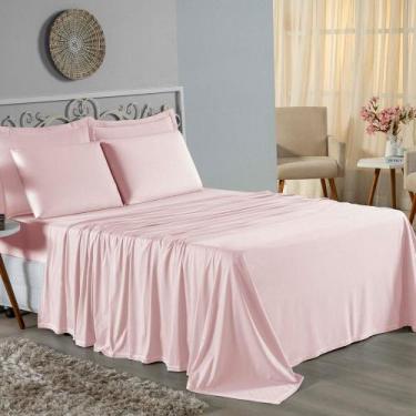 Imagem de Jogo de Cama Casal Viúva Nobre 4 Peças Malha 100% Algodão - Rosa - ENX