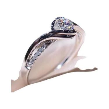 Imagem de Anel De Noivado E Casamento Solitário De Zircônia Banhado a Prata Para