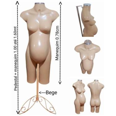 Imagem de Manequim feminino (meio corpo gravida N.38) bege com tampa prata + ped