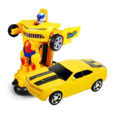 Imagem de Carrinho de Brinquedo Transforma Robô Amarelo C/ Som e Luz - Dexin