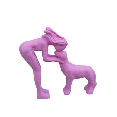 Imagem de Estatueta de Decoração Mulher com Cachorro Minimalista para Casa e Escritório Rosa