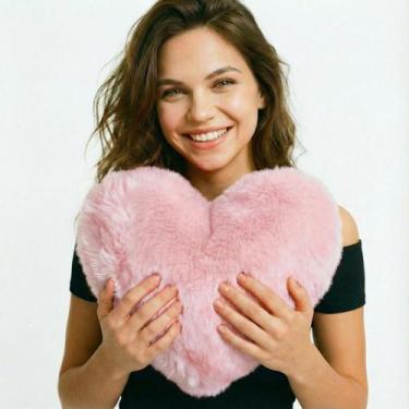 Imagem de Almofada Coração Rosa Bebê Pelúcia Pelo Curto Para Decoração Presente 
