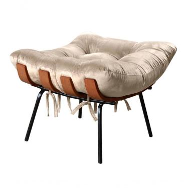Imagem de Puff Costela Suede Bege 080 com Estrutura em Aço Pés de Madeira Fibra Siliconada Bella Decor