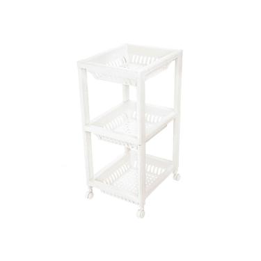 Imagem de Fruteira Plástica com 3 Bandejas e Rodas para Cozinha em Plástico 42CM Branco para Organização de Frutas
