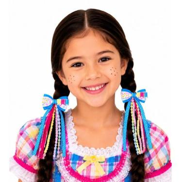 Imagem de Par Presilhas Laço Xadrez Festa Junina Pipoca Girassol Com Fitas Color
