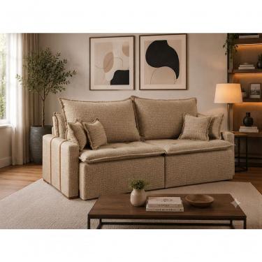 Imagem de Sofá Orfeu 3 Lugares Retrátil Cama 180CM Caramelo Linho Nobly Assento Pillow D28 Soft Estrutura Eucalipto