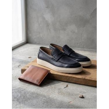 Imagem de Kit Mocassim Slip On Masculino e Carteira Couro Legitimo - Clube Do Mo