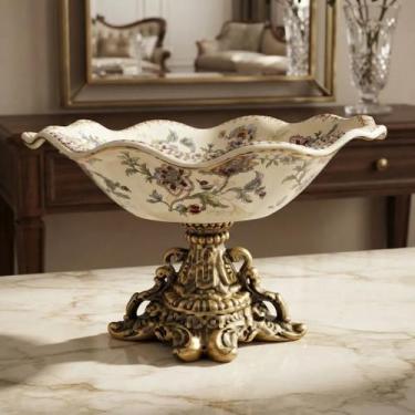 Imagem de Fruteira Centro De Mesa Base Bronze Rica Em Detalhes Porcela - lxdcr