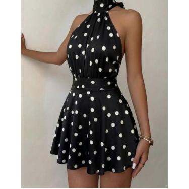 Imagem de Vestido Feminino Curto Frente Única Rodado Poa Bolinha Casual Elegante