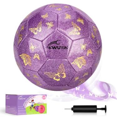 Imagem de Bola de Futebol OKWUYiK Tamanho 4 20cm com Glitter e Borboleta Roxa