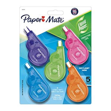 Imagem de Paper Mate Liquid Paper DryLine Mini fita corretiva, cores sortidas, 5 unidades