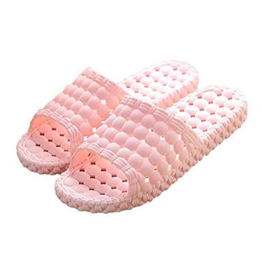 Imagem de TangDao Pantufa de banho feminina masculina, sem cadarço, de secagem rápida, antiderrapante, para banheiro, casa e piscina, chinelo interno para academia, sola macia, rosa, 6.5-7 Narrow