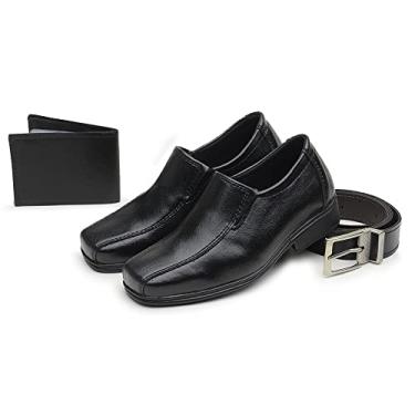 Imagem de Kit Sapato Social Infantil Menino Bico Quadrado Igreja Evangelico Elastico Com Cinto e Carteira Tamanho:23;Cor:Preto;Gênero:Masculino;Departamento BS:Esporte