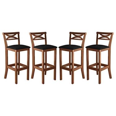 Imagem de Kit 4 Banquetas Alta X Estofada 38x104Cm Ilha Encosto Madri Madeira Maciça Pinhão Suede Preto - CCS