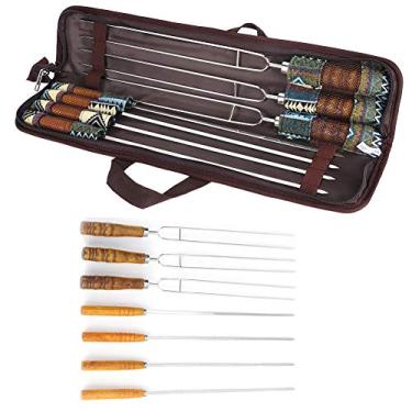 Imagem de Yasashi Conjunto de 7 peças de espetos de churrasco de aço inoxidável com garfo de churrasco em forma de U para assar, espeto, grelha e utensílio para grelhar
