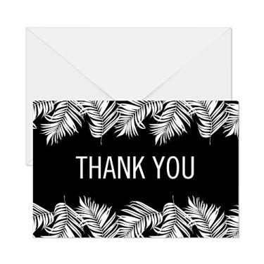 Imagem de Schoolgirl Style Cartões simples Boho — Cartões de agradecimento personalizáveis preto e branco, interior branco para mensagens personalizadas, com envelopes brancos (pacote com 10)