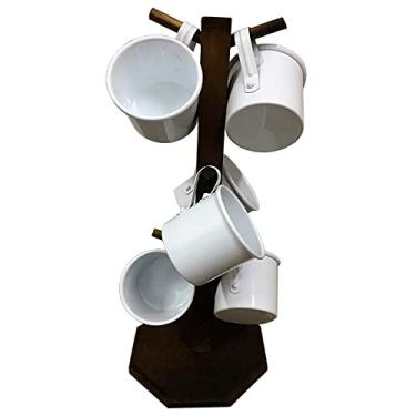 Imagem de Suporte Rústico com 6 Canecas de Café em Alumínio Esmaltadas - Branca