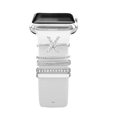Imagem de 4 pçs anéis decorativos de metal pulseiras de relógio inteligentes pulseiras de couro encantos pulseira de silicone acessórios compatíveis com Apple Watch para Samsung Galaxy watch 4/3 (não pulseira ou relógio)