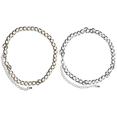Imagem de 2 peças moda ouro prata punk gótico feito à mão corrente gargantilha colar de corrente de metal, Metal, Sem pedras preciosas
