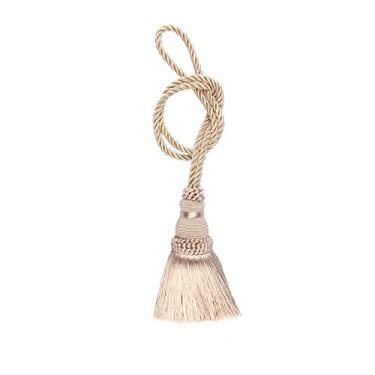 Imagem de 1 peça borlas cortina tieback franja feito à mão cortinas tie backs bola pendurada fivela corda suporte de cortinas atadura acessórios de quarto, cáqui, 4 peças