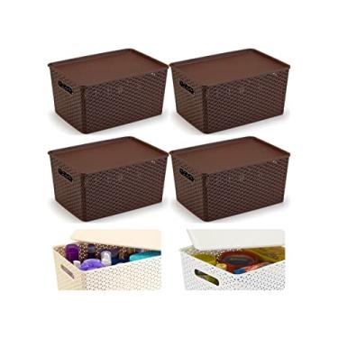 Imagem de Kit Rattan C/ 04 Caixas Organizadoras Com Tampa- 15 Litros Cor:Marrom