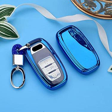 Imagem de CSHU TPU Car Key Case Cover Chaveiro Ring Key Bag, apto para Audi A1 A3 A4 A5 A6 A7 A8 Quattro Q3 Q5 Q7 2009 2010 2011 2012 2013 2014 2015, azul com chaveiro