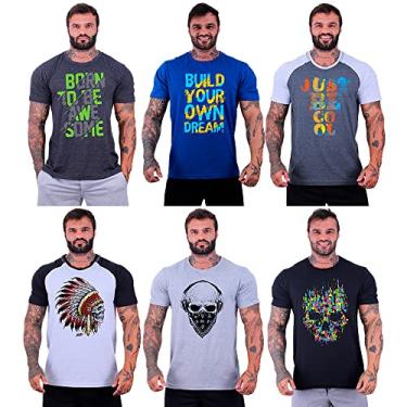 Imagem de Kit 6 Camisetas Tradicional Masculina Clássica MXD Conceito Básica Camisas Estampas Algodão (GG, Opção 18)