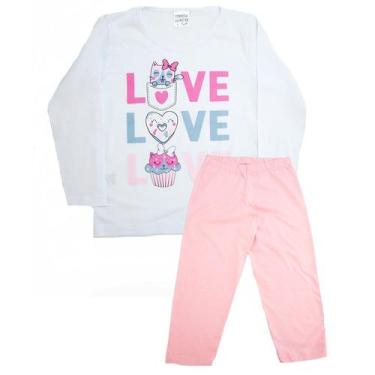 Imagem de Pijama Infantil Love Branco Com Rosa - Uni Duni