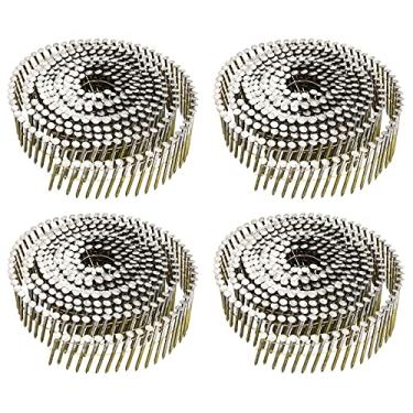 Imagem de Pregos de tapume de 3,8 cm x 0,092 cm, bobina de arame agrupado de 15 graus, cabeça redonda completa, haste de anel, galvanizado com imersão quente, 1200 unidades para pregos ásperos de materiais de torneamento e revestimento da Boot