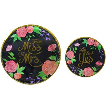 Imagem de 100 pratos de papel Miss to Mrs and She Said Yes | pratos de papel para jantar 50~9" | pratos de papel para sobremesa 50~7" tema de festa de noivado chá de noiva