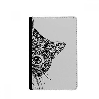 Imagem de Porta-passaporte de animal cabeça de gato preto desenho de linha Notecase Burse carteira capa porta-cartão, Multicolor